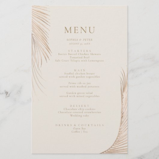 Moderne Eenvoudige Palm Leaves Menu Kaart (Voorkant)