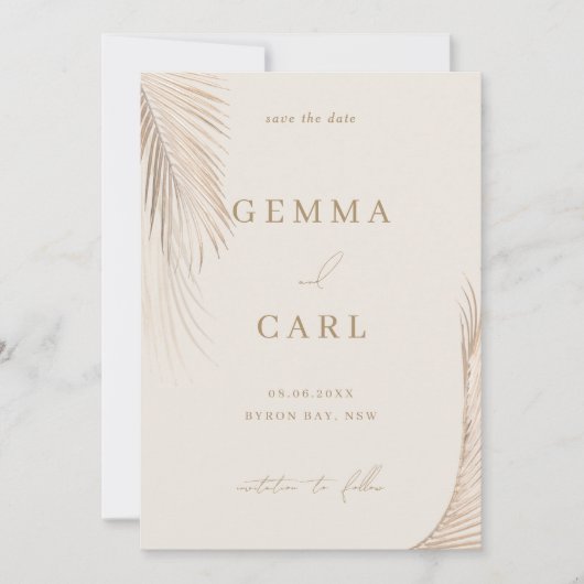 Moderne Eenvoudige Palm Leaves Wedding Save the da Kaart (Voorkant)