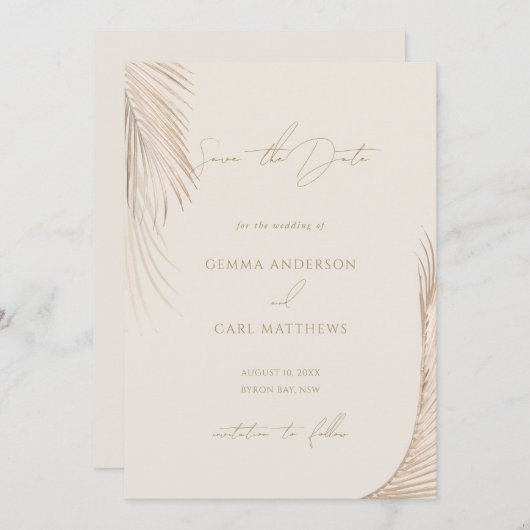 Moderne Eenvoudige Palmbladeren Bewaar de datum Kaart (Voorkant / Achterkant)