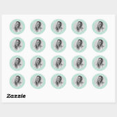 Moderne Eenvoudige Pastel Aqua Happy Birthday Foto Ronde Sticker (Vel)