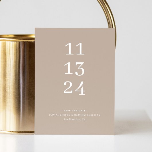 Moderne eenvoudige pastel bleke taupe minimalistis save the date