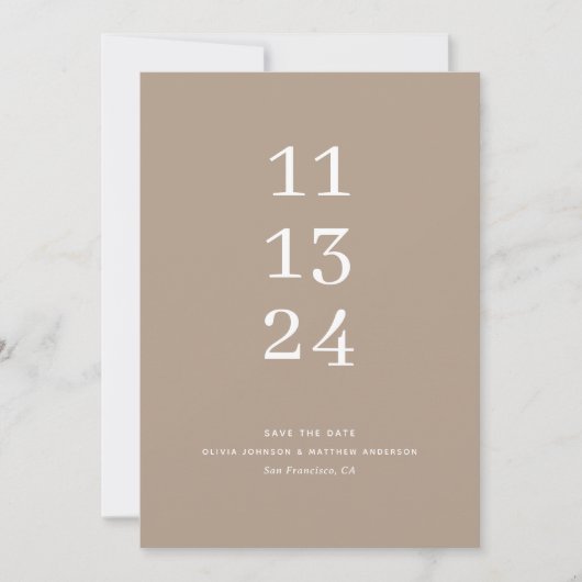 Moderne eenvoudige pastel bleke taupe minimalistis save the date (Voorkant)