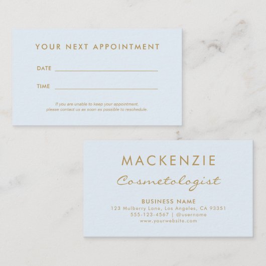 Moderne Eenvoudige Pastel Blue Salon Afsprakenkaartje (Voorkant / Achterkant)