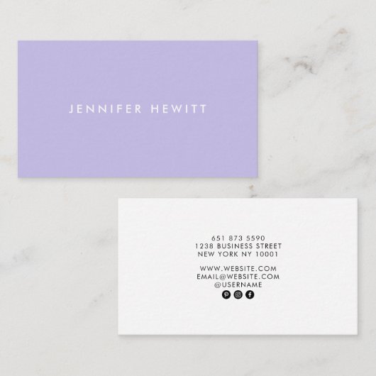 Moderne eenvoudige pastel lila professionele minim visitekaartje (Voorkant / Achterkant)