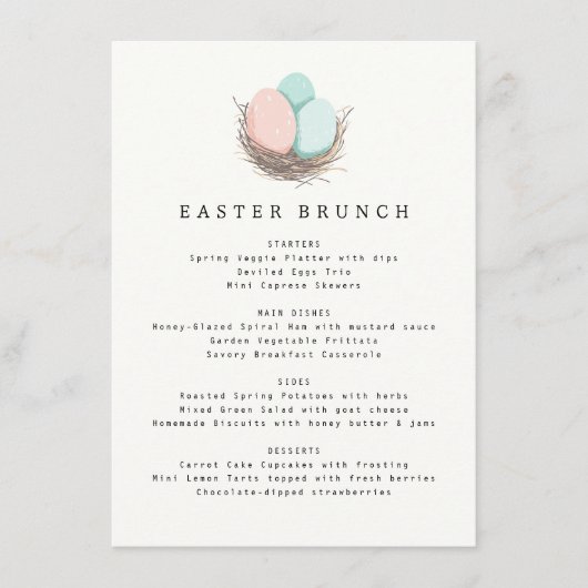 Moderne Eenvoudige Pastel Paasbrunch Menu (Voorkant)