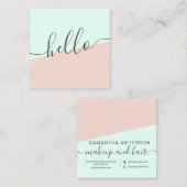 Moderne, eenvoudige pastelmunt zwart roze hallo vierkante visitekaartje (Voorkant / Achterkant)