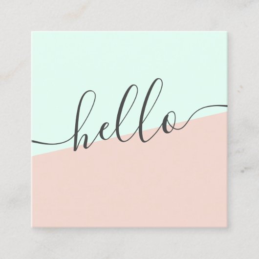 Moderne, eenvoudige pastelmunt zwart roze hallo vierkante visitekaartje (Voorkant)