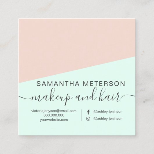 Moderne, eenvoudige pastelmunt zwart roze hallo vierkante visitekaartje (Achterkant)