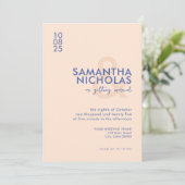 Moderne eenvoudige perzik blauwe bruiloft kaart (Staand voorkant)