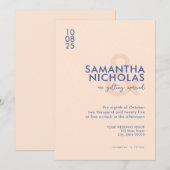 Moderne eenvoudige perzik blauwe bruiloft kaart (Voorkant / Achterkant)