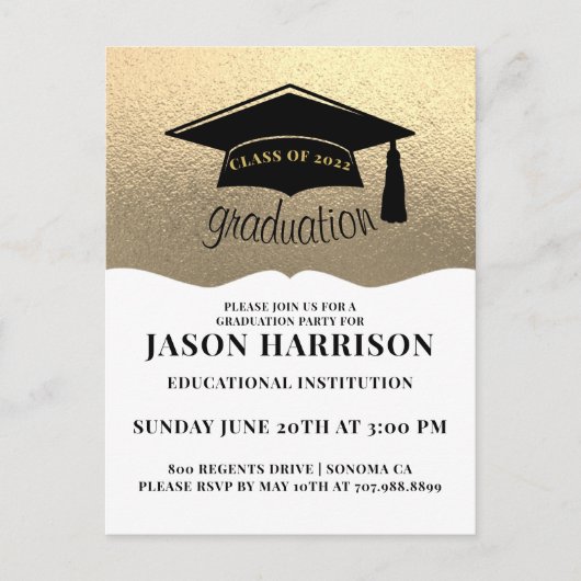 Moderne Eenvoudige Platinum Gold Graduation Party  Uitnodiging Briefkaart (Voorkant)