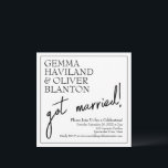 Moderne Eenvoudige Plezierige Omrande Bruiloftsrec Kaart<br><div class="desc">De elegantie van een mooi schreeflettertype staat in contrast met het casual handgeschreven script dat 'getrouwd!' leest in deze gecombineerde trouwreceptie-aankondiging en -uitnodiging. Gebruik de sjabloonvelden om uw eigen details toe te voegen en voel u vrij om kleuren, lettertypen en lay-out op elke manier die u geschikt acht aan te...</div>