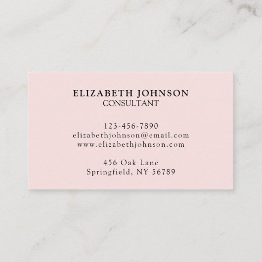 Moderne Eenvoudige Professionele Blush Roze Bedrij Visitekaartje (Achterkant)