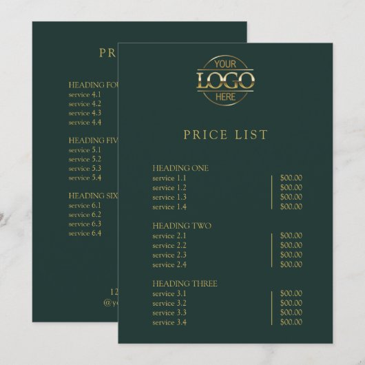 Moderne Eenvoudige Professionele Logo Menu Prijsli (Voorkant / Achterkant)