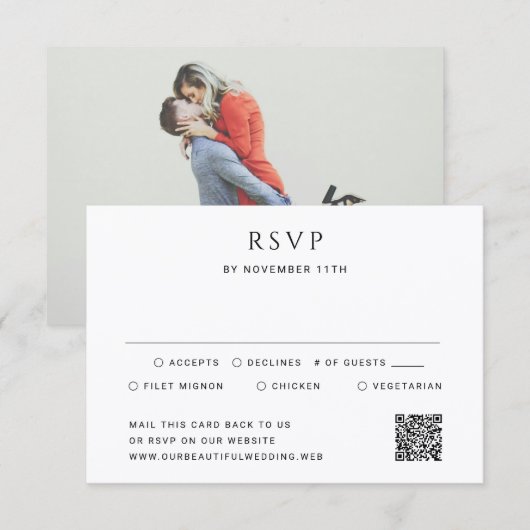 Moderne Eenvoudige QR Code Foto Bruiloft RSVP Kaartje (Voorkant / Achterkant)