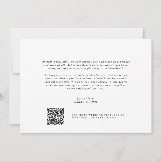 Moderne eenvoudige QR-code net getrouwd Fotobruilo Aankondiging (Achterkant)