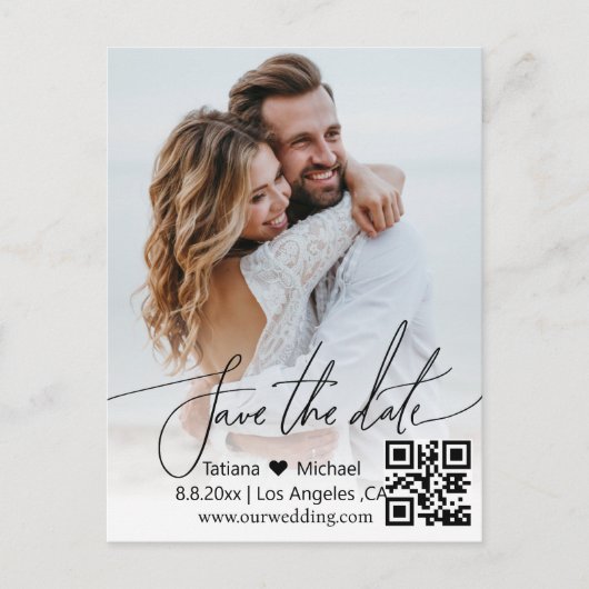 Moderne eenvoudige QR code paar foto opslaan van d Aankondigingskaart (Voorkant)