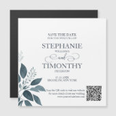 Moderne Eenvoudige QR-code Sla de datum Blauwe Huw Magnetische Uitnodiging (Voorkant / Achterkant)