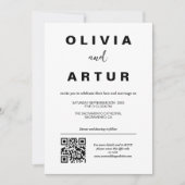 Moderne Eenvoudige QR Code Zwart-wit Bruiloft Kaart (Voorkant)
