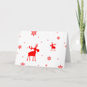 Moderne eenvoudige Red Moose Snowflakes Holiday Ca Feestdagen Kaart