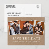 Moderne Eenvoudige redder onze Datum 3 Foto Kraft Briefkaart (Voorkant / Achterkant)