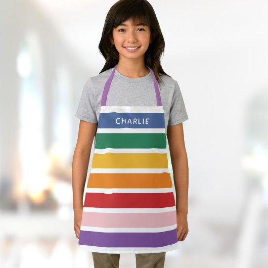 Moderne eenvoudige regenboog, aangepaste naam stri schort