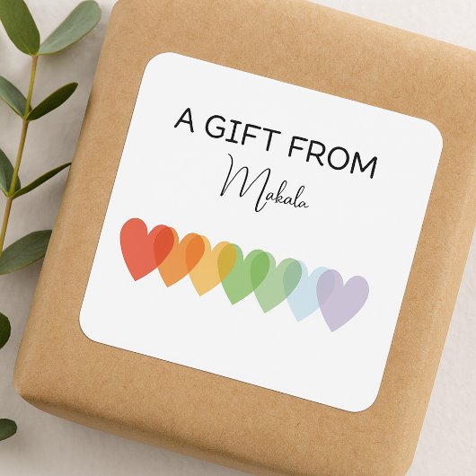 Moderne eenvoudige regenboog een geschenk voor vierkante sticker