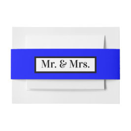 Moderne Eenvoudige Retro Blue Mr + Mrs Uitnodigingen Wikkel
