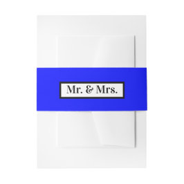 Moderne Eenvoudige Retro Blue Mr + Mrs Uitnodigingen Wikkel
