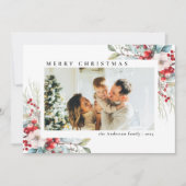 Moderne eenvoudige rode bessen | Foto van Kerstmis Feestdagenkaart (Voorkant)