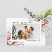 Moderne eenvoudige rode bessen | Foto van Kerstmis Feestdagenkaart (Staand voorkant)