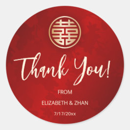 Moderne eenvoudige rode Chinese bruiloft dank u Ronde Sticker