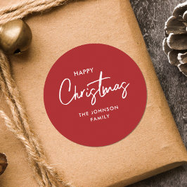 Moderne Eenvoudige Rode en Witte Kerstvakantie Ronde Sticker