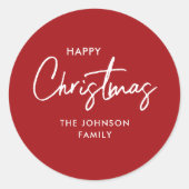 Moderne Eenvoudige Rode en Witte Kerstvakantie Ronde Sticker (Voorkant)