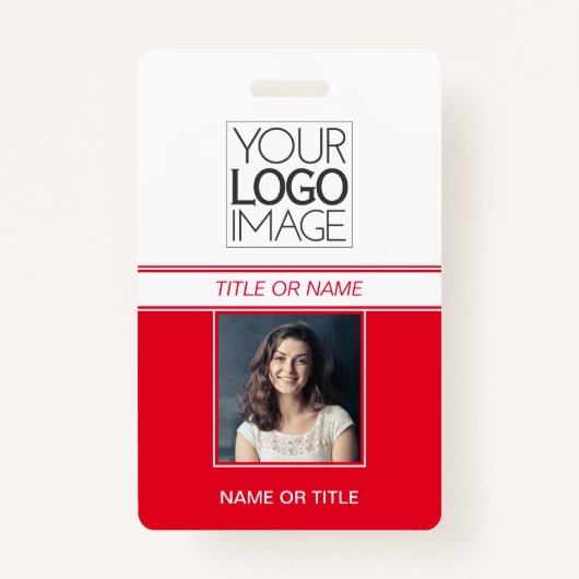 Moderne Eenvoudige Rode Foto Professional Name Tag Badge (Voorkant)