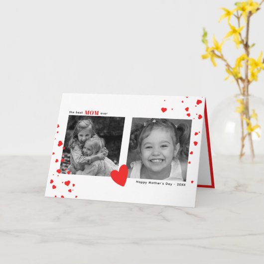 Moderne Eenvoudige Rode Harten Aangepaste Foto Moe Kaart (Gele Bloem)