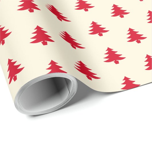 Moderne Eenvoudige Rode Kerstbomen op Beige Cadeaupapier (Rol Hoek)