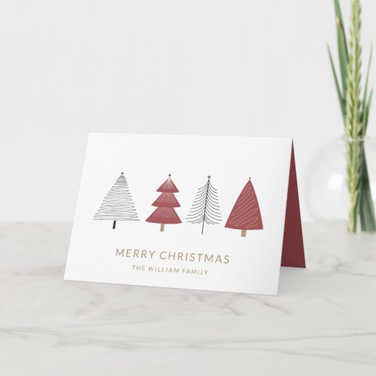 Moderne Eenvoudige Rode Kerstboom & Ster Feestdagen Kaart (Voorkant)