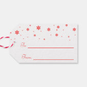 Moderne, eenvoudige rode, losse sneeuwvlokken cadeaulabel (Achterkant Horizontaal)