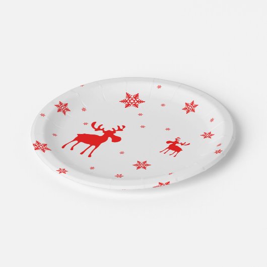 Moderne, eenvoudige rode, losse sneeuwvlokken papieren bordje (Gekanteld)