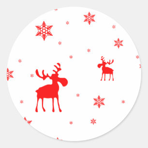 Moderne, eenvoudige rode, losse sneeuwvlokken ronde sticker