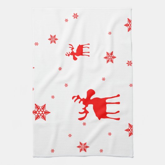 Moderne, eenvoudige rode, losse sneeuwvlokken theedoek (Verticaal)