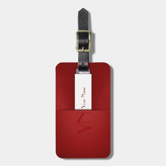 Moderne eenvoudige rode monogram bagagelabel (Voorkant verticaal)