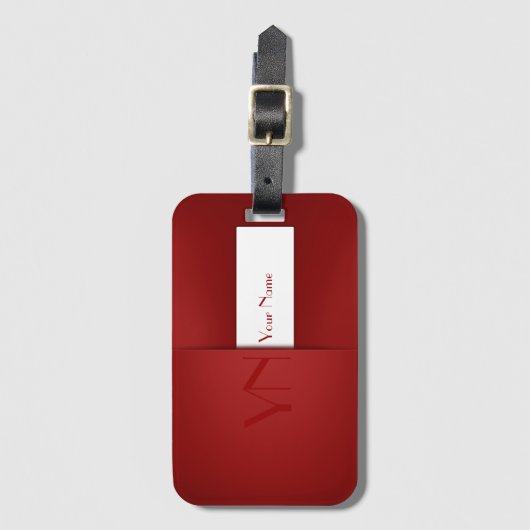 Moderne Eenvoudige Rode Monogram Naam - Bagagelabe Bagagelabel (Voorkant (verticaal))