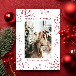 Moderne Eenvoudige Rode Poinsettia Een Foto Feestdagenkaart