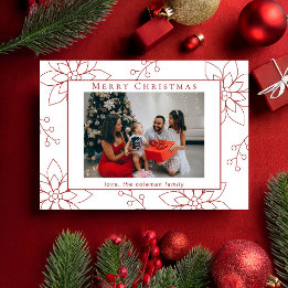 Moderne Eenvoudige Rode Poinsettia Een Foto Feestdagenkaart