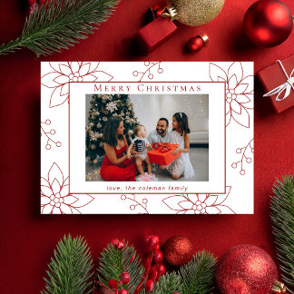 Moderne Eenvoudige Rode Poinsettia Een Foto Feestdagenkaart