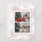 Moderne Eenvoudige Rode Poinsettia Twee Foto Feestdagenkaart (Voorkant)