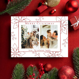Moderne Eenvoudige Rode Poinsettia Twee Foto Feestdagenkaart