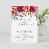 Moderne eenvoudige rode roos bruiloft uitnodiging (Staand voorkant)